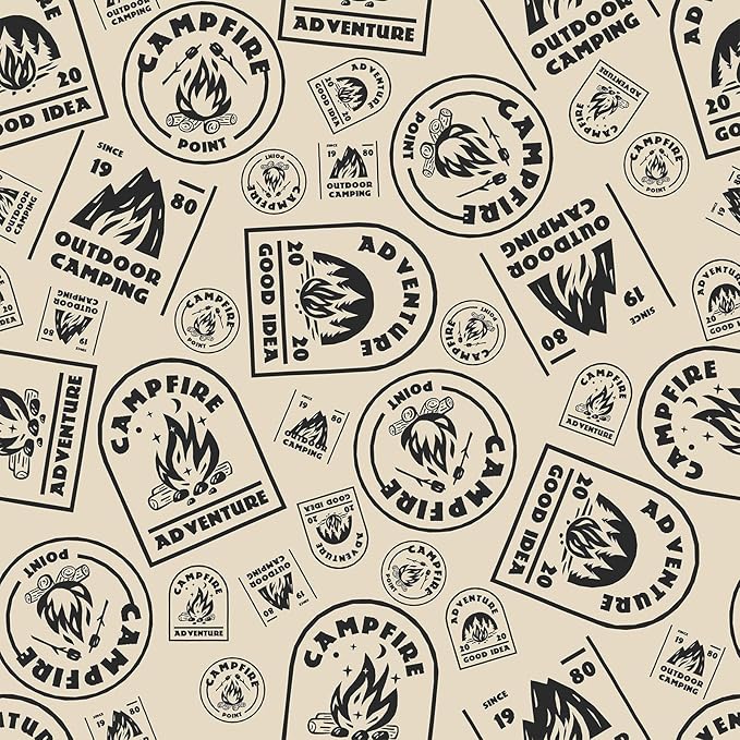 FLFK Beige Wallpaper Peel and Stick Antique Campfire Postmark Contact Paper Removable Self Adhesive Wall Paper for Bedroom Shelf Cabinet Drawers Countertops 16" x 64"