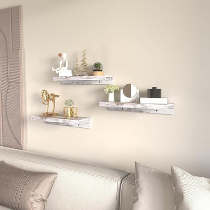 Lavezee 24 Inch Floating Shelves for Wall Set of 3, Rustic Picture Ledge Wall Mounted Shelf for Living Room, Bedroom, Kitchen, Bathroom, Distressed White