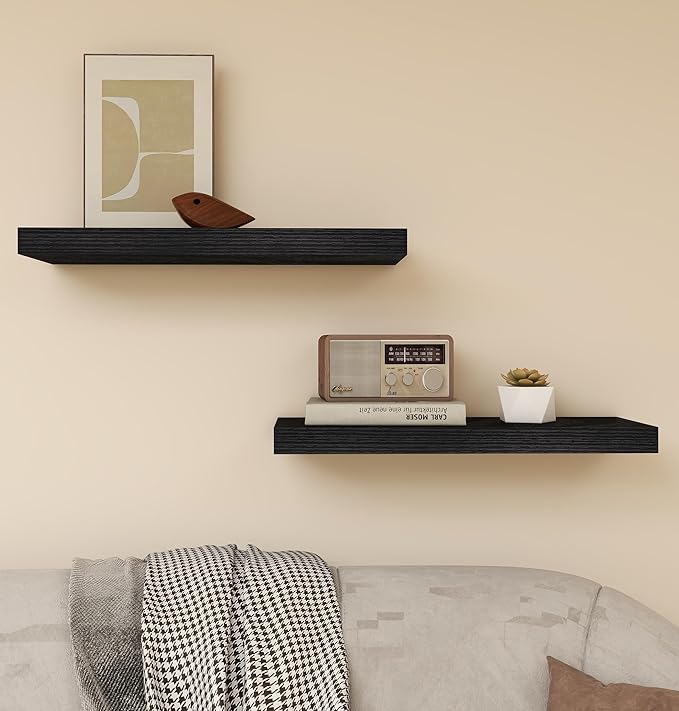 Vervida® 24 Inch Floating Shelves | Extra Deep & Thick Heavy-Duty Wall Storage for Bedroom/Living Room | Stylish Modern Design, Easy Install, Hidden Bracket Shelves (2 Pack)