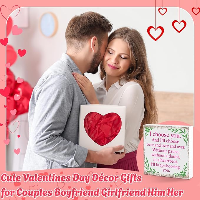 Valentines Desk Decor, Valentine's Day Home Office Table Sign for Wife Daughter from Dad Husband, Valentine Gifts Decorations for Porch Tiered Tray Shelf Party, I Choose You Over and Over