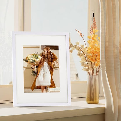 Vittanly 11x14 Picture Frame Set of 4, Display Pictures 8x10 with Mat or 11x14 without Mat, Gallery Wall Frame Set for Wall or Tabletop Display, White
