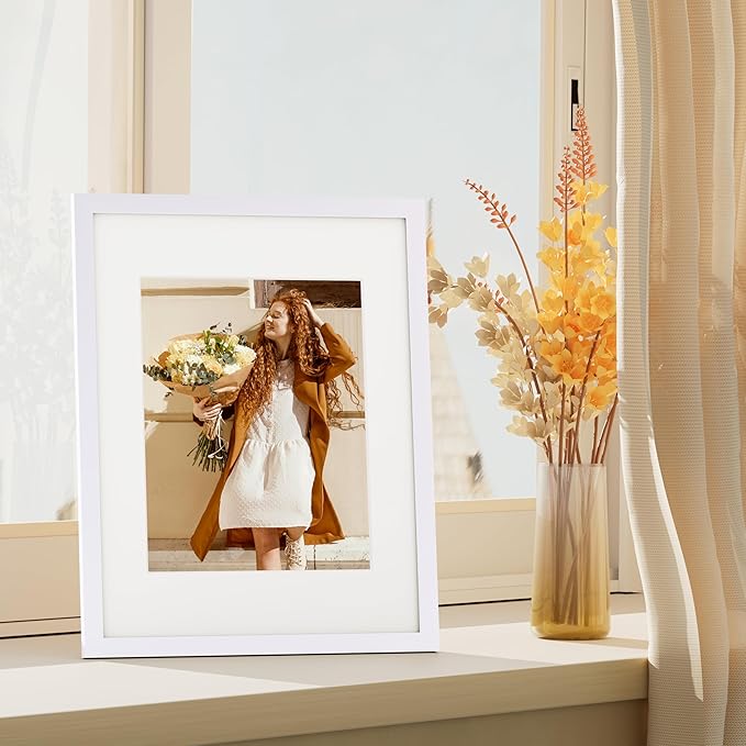 Vittanly 11x14 Picture Frame Set of 4, Display Pictures 8x10 with Mat or 11x14 without Mat, Gallery Wall Frame Set for Wall or Tabletop Display, White