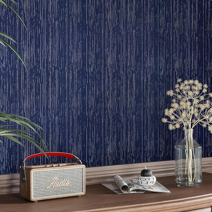 CRE8TIVE Dark Blue Grasscloth Wallpaper Peel and Stick Fabric Woven Textured Wallpaper Faux Grasscloth Contact Paper for Walls Prepasted Renter Friendly Blue Wall Paper for Bathroom Bedroom 12