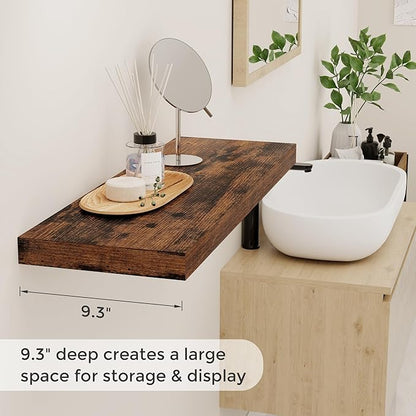 Fun Memories 32" W x 9.3" D Floating Shelves, Rustic Wood Deep Shelves for Bedroom, Kitchen, Living Room, Long Floating Shelf for Wall, Storage Display Wall Shelf for Books Decor, Rustic Brown