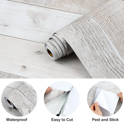 WENMER Grey Wood Wallpaper 17.71" x 118" Shiplap Peel and Stick Wallpaper Wood Contact Paper Self Adhesive Wallpaper Wood Plank Wall Paper for Cabinets Kitchen Shelf Drawer Wall Door