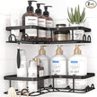 Corner Shower Caddy - 2 Pack, Adhesive Shower Organizers, Rustproof Stainless Steel Shower Shelves with 8 Hooks, No Drilling Bathroom Organizers and Storage Racks, Space-Saving, Black, Medium