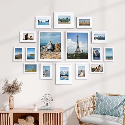 Vittanly Picture Frames Set of 16, Gallery Wall Frame Set with 2Pcs 11x14, 2Pcs 8x10, 6Pcs 5x7 and 6Pcs 4x6 Photo Frames, Picture Frames Collage Wall Decor for Wall or Tabletop Display, White