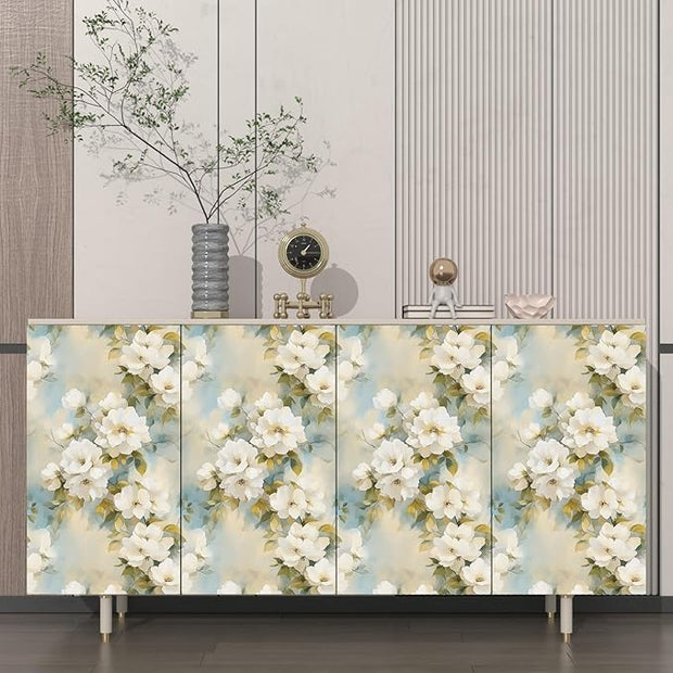 Floral Wallpaper Peel and Stick Vintage Beige Flowers Contact Paper Vinyl Waterproof Self Adhesive Removable Green leaf Modern Wall Murals for Bedroom Walls Shelves Cabinet Decoration 17.5" X 118"