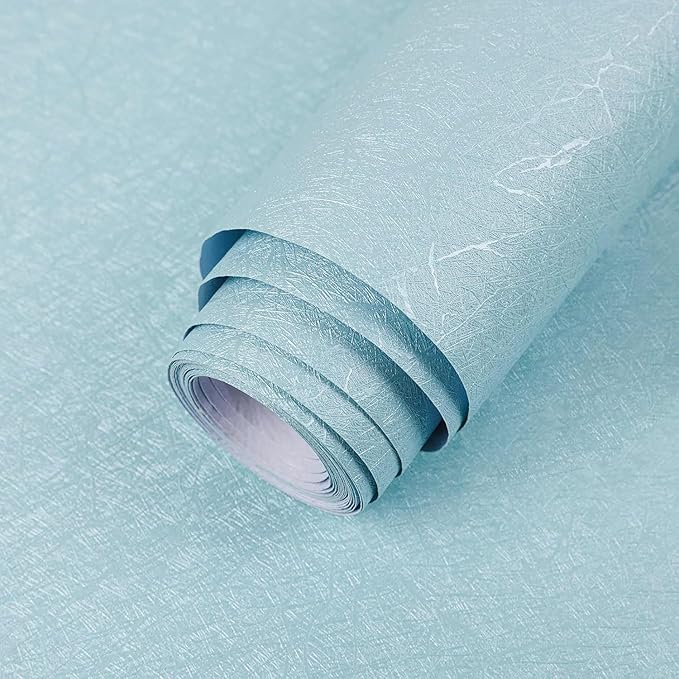 Light Blue Contact Paper Peel and Stick Wallpaper Removable Silk Embossed Wall Paper Self Adhesive Home Decorative for Wall Covering Textured Wallpaper for Cabinets Bedroom 15.7" X 393.7"