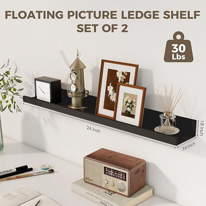 Axeman Picture Ledge Shelf | 24 Inch Floating Shelves Set of 2 | Black Wall Shelves with Lip | Black Picture Shelf for Wall with Ledge | Photo Ledges 24 Inch