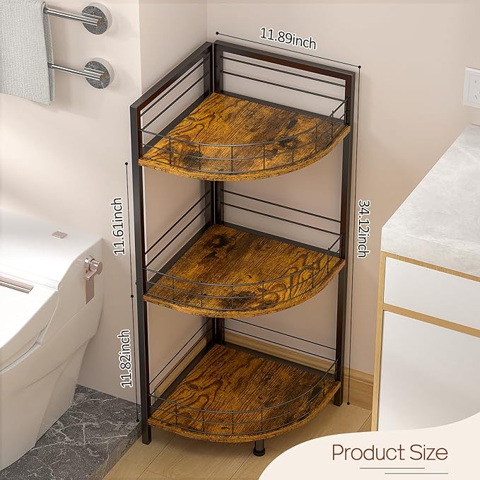 Bathroom Standing Shelf, 3 Tier Corner Stand, Free-Standing Shelf Units, Triangular Curved Corner Shelf Stand for Small Space, Ideal for Bathroom,Kitchen,Vanity Storage and Organizer