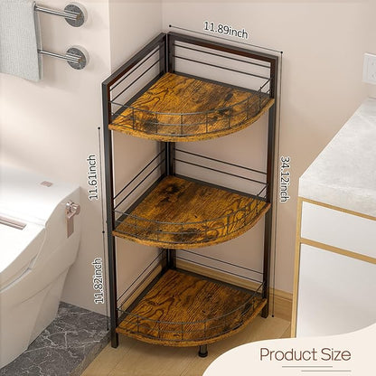 Bathroom Standing Shelf, 3 Tier Corner Stand, Free-Standing Shelf Units, Triangular Curved Corner Shelf Stand for Small Space, Ideal for Bathroom,Kitchen,Vanity Storage and Organizer
