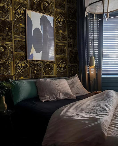 Black and Gold Wallpaper Peel and Stick Vintage Wall Paper Removable Waterproof Animal Print Contact Paper for Bedroom, Bathroom, Home Wall 17.3" x 118"
