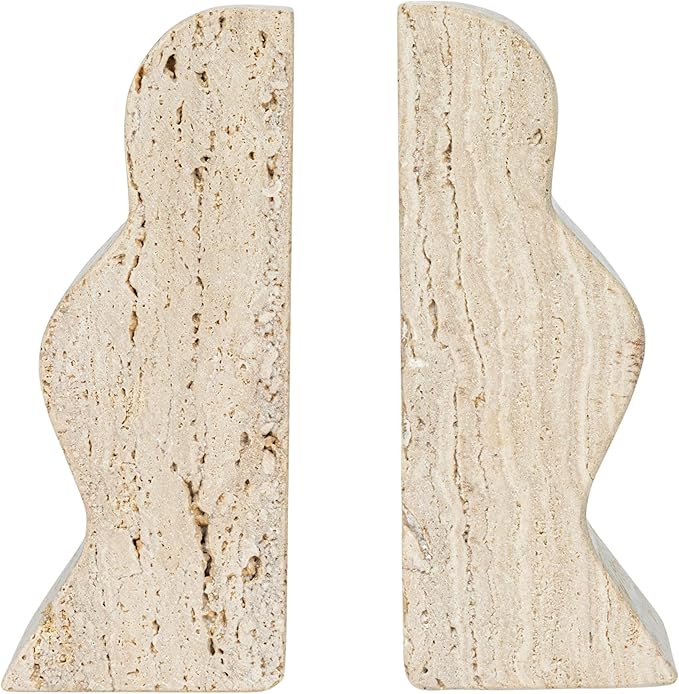 Creative Co-Op Decorative Travertine Wave Bookends, Natural, Set of 2