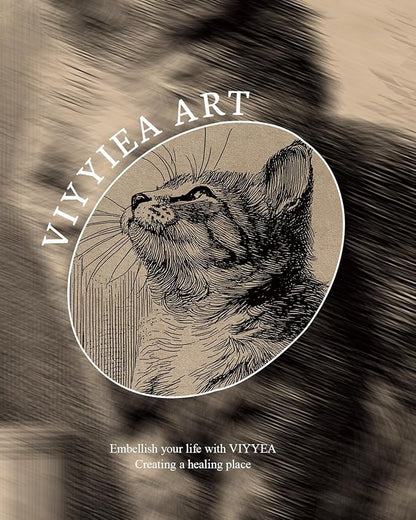 VIYYIEA Gold Small Framed Canvas Art, Vintage Cat Art Prints,8x10Inch, Retro Cat Lovers Decor for Home Bedroom Coffee Bar Office Shelf, Funny Animal Sketch Poster