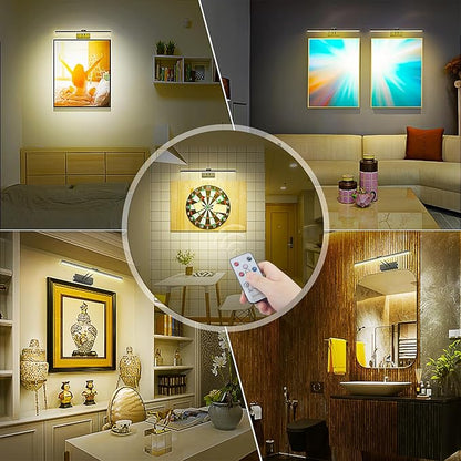FUNCHDAY Picture Light,Battery Art Lights for Wall,Wireless Remote Painting Light with Timer and Dimmable,20”Metal Display Lighting for Artwork,Portrait,Gallery-BK