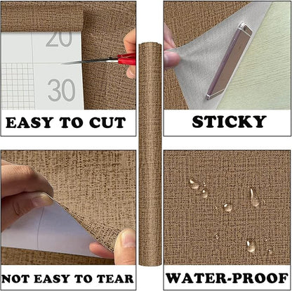 Yancorp 16"x394" Textured Fabric Faux Grasscloth Peel and Stick Wallpaper Self-Adhesive Linen Removable Wall Paper Cabinets Counter Top Liners