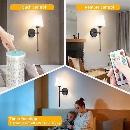 Peel and Stick Wall Sconces, Stick On Wall Sconce Set of 2, Battery Operated Wireless Wall Light, No Drill Adhesive Wall Lamp, Corn Bulb with 10000mAh Rechargeable Battery, Bedroom Wall Decor