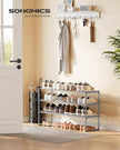 SONGMICS Shoe Rack, 3-Tier Shoe Organizer, Metal Storage Shelf, Upright or Upside Down, for 16-20 Pairs, Stackable, for Entryway, 11.8 x 36.2 x 21.7 Inches, Gray ULSA303G01