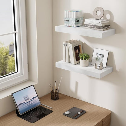 Dreamland 20 Inch Long Floating Shelves in White,6.7 Inch Deep Floating Shelf for Wall,Large Display & Storage Shelf, Wall Shelf for Bathroom Bedroom Living Room Kitchen Office，Set of 2