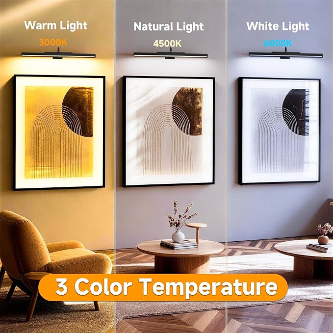 Gallery Picture Light Black,6000mAh Wireless Artwork Lighting,Rechargeable Battery Powered Remote Dimmable LED for Painting Display(24 in, 4 Pack)