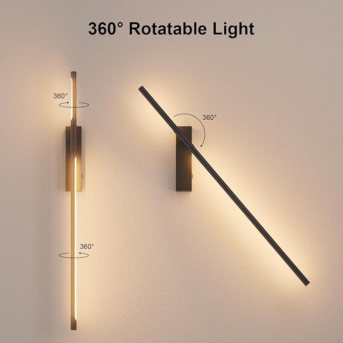 Battery Operated Wall Sconces with Remote Control, 6W 6000mAh Dimmable Wireless Wall Sconces Set of 2, Rechargeable Wall Lights Indoor for Living Room Bedroom Hallway, 32.7inch, 2 Pack,Black