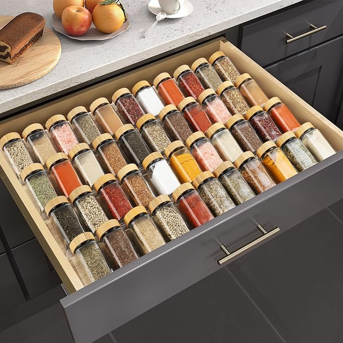 Spice Drawer Organizer 4 Tier, Acrylic Seasoning Organizer Rack, Clear Spice Rack Tray, Kitchen Seasoning Jars Drawers Insert (Jars Not Included/Expandable From 13