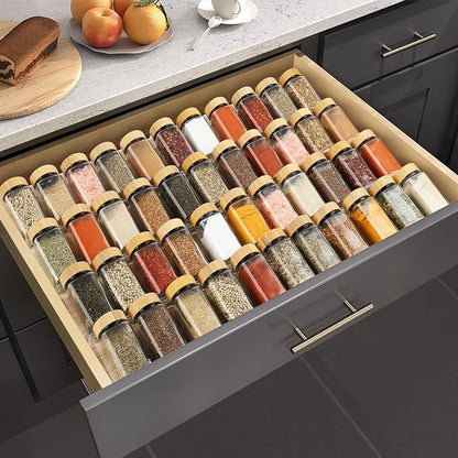 Spice Drawer Organizer 4 Tier, Acrylic Seasoning Organizer Rack, Clear Spice Rack Tray, Kitchen Seasoning Jars Drawers Insert (Jars Not Included/Expandable From 13" to 26")