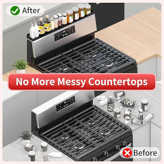 Magnetic Stove Top Shelf, 30 Inch Magnetic Silicone Kitchen Spice Rack for Back of Stove, Over the Stove Top Kitchen Organization, Oven Shelf, Seasoning Organizers, Easy to Clean, Black