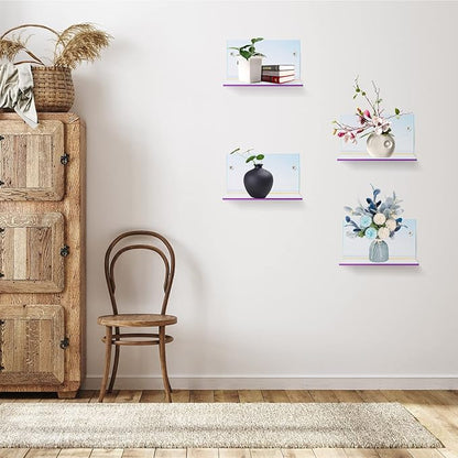 10 Pieces Small Floating Shelves for Wall 4'' Acrylic Mini Wall Shelf Acrylic Display Shelf Clear Hanging Shelves Room Decor for Bedroom, Bathroom, Living Room, Office