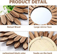 3 Pcs Boho Wall Decor Round Sunburst Mirror Boho Circle Mirror with Rustic Wood Frame Decorative Hanging Wall Art for Farmhouse Home Decor,17 Inch and 12 Inch(Wood Color)