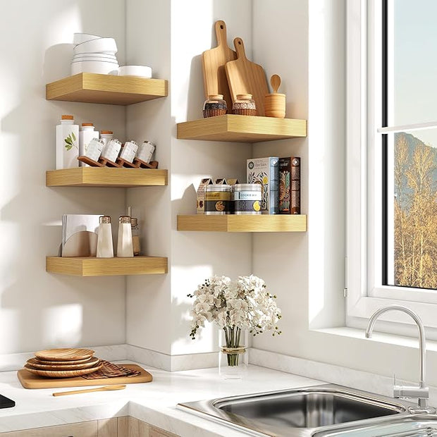Fun Memories Floating Shelves for Wall - 10" x 10" Wood Shelf with Invisible Bracket - Deep Floating Shelves - 10 Inch Shelf Wall-Mounted for Living Room & Bathroom - Oak - Set of 2