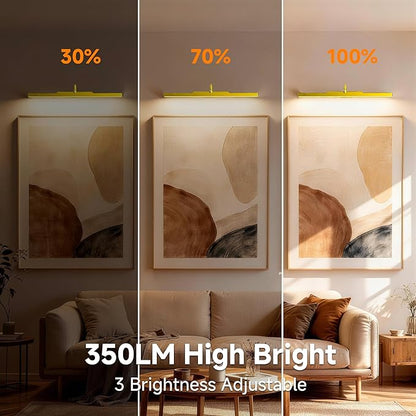 Gallery Picture Light, 6000mAh Gold Rechargeable Cordless Art Wall Sconce,Wireless Battery Remote Dimmable with Time Setting Lighting for Portrait Museum(24 in, 2 Pack)