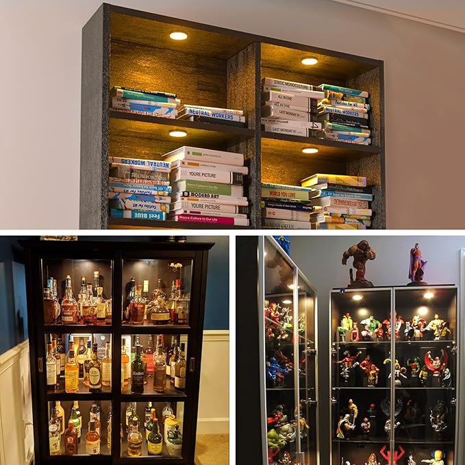 WOBANE LED Under Cabinet Lights, Black Puck Lights, 9W 700Lumens, Remote Control, Dimmable Counter Lighting for Kitchen, Closet, Shelf, 2700K Warm White,Super Bright,Timing, Ultra Thin, Set of 4