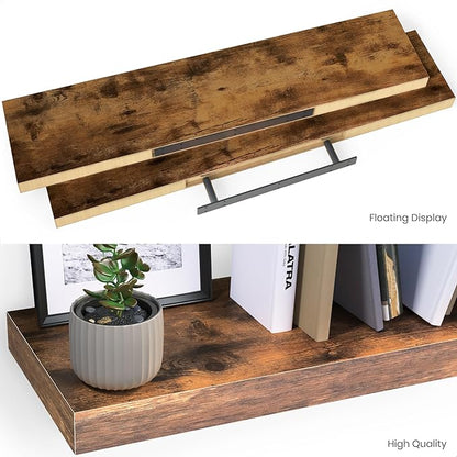 Ballucci Floating Shelves for Wall, 36" Wood Wall Shelf Set of 2, with Invisible Brackets for Bathroom, Living Room, Bedroom, Kitchen, Nursery, 8" Deep, Rustic Brown