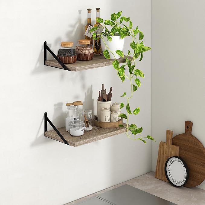 Axeman Deep Floating Shelves - 20 Inch Floating Shelves Set of 2-12 Inch Deep Grey Wall Shelves for Living Room Bathroom Kitchen