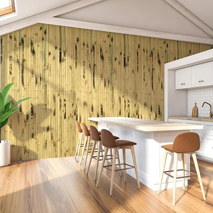 Art3d Natural Bamboo Wall Panel for Interior Wall Decor, Renewable Pole Wrap Wainscoting Paneling for Wall Ceiling Furniture Cabinet Office, 48 x 96 Inch - Light Burned