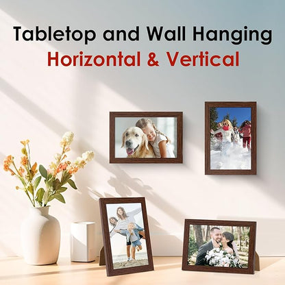 FIXSMITH 4x6 Picture Frame Bulk-4 Pack, Photo Frame 4x6 with HD Plexiglass, Brown Picture Frames Collage Wall Decor, Wall & Tabletop Picture Frames