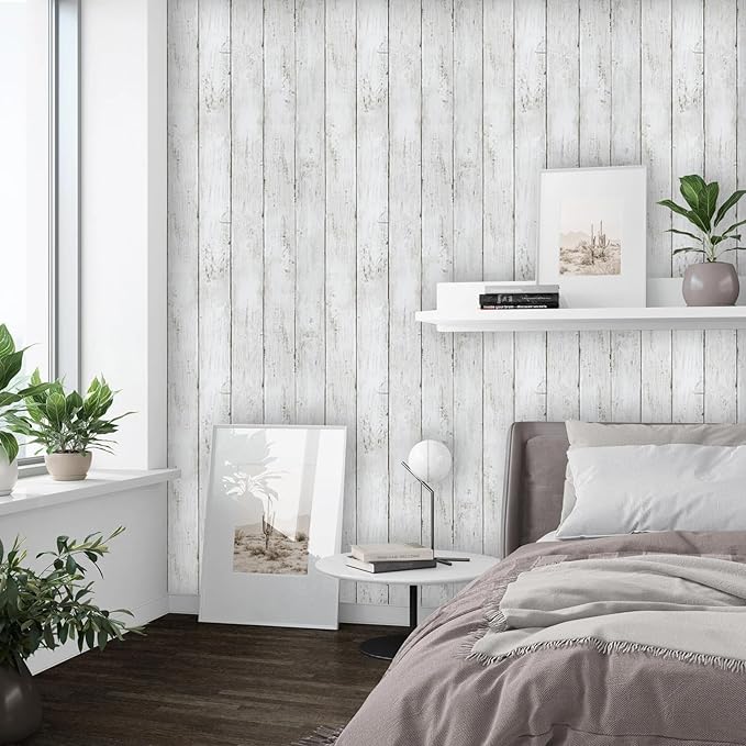 Decoroom Shiplap Contact Paper 17.71" X 236" - Wood Peel and Stick Wallpaper White Wood Plank Self-Adhesive Removable Vinyl Wrap Wall Paper for Countertops Furniture Wall Covering Home Decoration