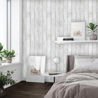 Decoroom Shiplap Contact Paper 17.71" X 236" - Wood Peel and Stick Wallpaper White Wood Plank Self-Adhesive Removable Vinyl Wrap Wall Paper for Countertops Furniture Wall Covering Home Decoration