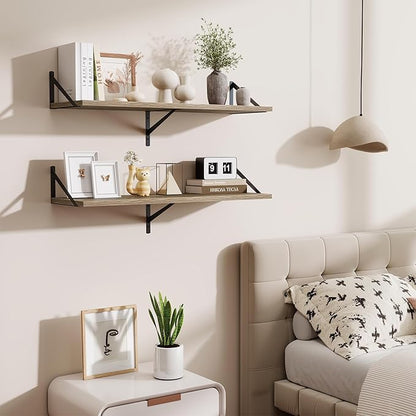 Deep Floating Shelves for Wall,36" Wx10 D Wood Wall Shelves with Metal Brackets,Hanging Storage Floating Shelf for Living Room,Bedroom,Bathroom,Office,Kitchen,Grey