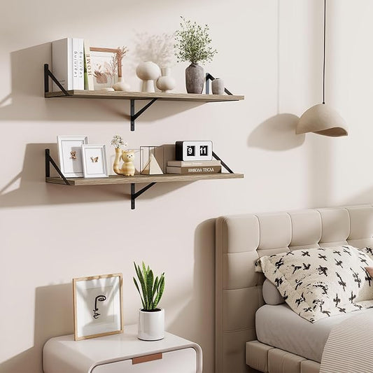 Deep Floating Shelves for Wall,36" Wx10 D Wood Wall Shelves with Metal Brackets,Hanging Storage Floating Shelf for Living Room,Bedroom,Bathroom,Office,Kitchen,Grey