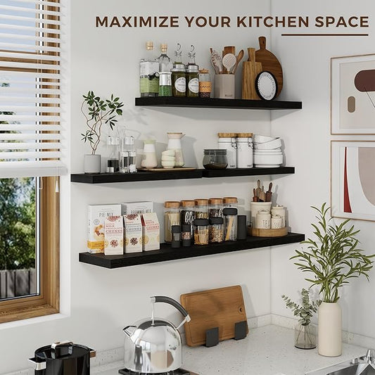 Dreamland 55 Inches Floating Shelves for Wall, 9.8" Deep Long Floating Shelves Set of 1, Large Display & Storage Shelf, Wall Shelf for Bathroom Bedroom Living Room Kitchen Office, Black