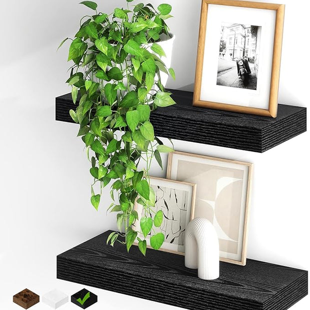 Fun Memories Floating Shelves for Wall, 20Inch Floating Shelves Set of 2, Hanging Shelf with Invisible Brackets, Wood Shelves for Living Room, Bedroom, Kitchen, Black
