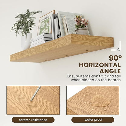 48 Inch Oak Floating Shelf | 12 Inch Deep Floating Shelves Set of 1 | 48" D x 12" D Rustic Wood Shelves for Wall | Deep Oak Shelves for Living Room Bathroom Laundry Room Kitchen