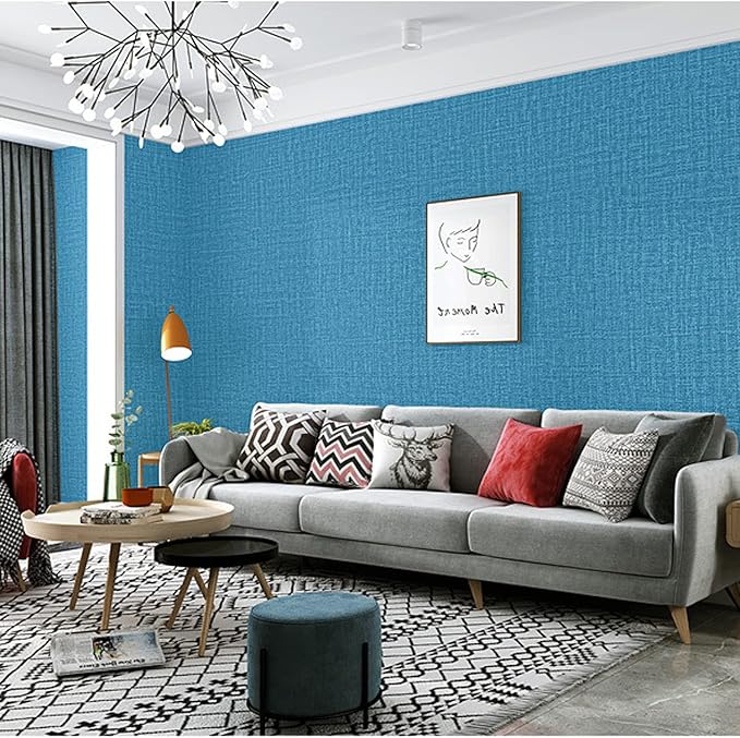 Yancorp 24"x120" Textured Fabric Navy Blue Faux Grasscloth Peel and Stick Wallpaper Self-Adhesive Linen Removable Wall Paper Cabinets Counter Top Liners
