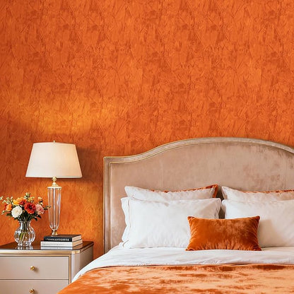 17.5"x317" Crushed Orange Velvet Peel and Stick Wallpaper Orange Wallpaper Self Adhesive Felt Drawer Liner for Jewelry Art Crafts Velvet Fabric Contact Paper for Cabinets Felt Flocking Liner