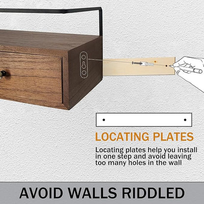 Floating Shelves for Wall Storage, Wall Mounted Bathroom Shelf with Drawers Set of 2, Rustic Wood Floating Drawers for Living Room, Kitchen, Home Decor, Plants, Books