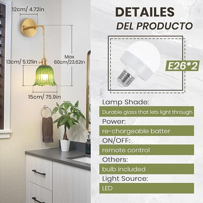 Battery Operated Wall Sconce with Remote, Rechargeable Dimmable Wall Sconces Set of 2, Adjustable Chain Wireless Indoor 12 Colors RGB Wall Lamp for Living Room Bedroom