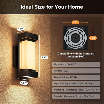 XMCOSY+ Outdoor Wall Lights, 2100LM Smart LED Porch Lights Outdoor, RGBCW Exterior Lighting Sconce, Wi-Fi Control, Compatible with Alexa, IP65 Waterproof, 1 Pack